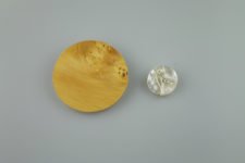 Huon Pine brooch & Huon Pine seed brooch by Recent Works: Weathered and Worn